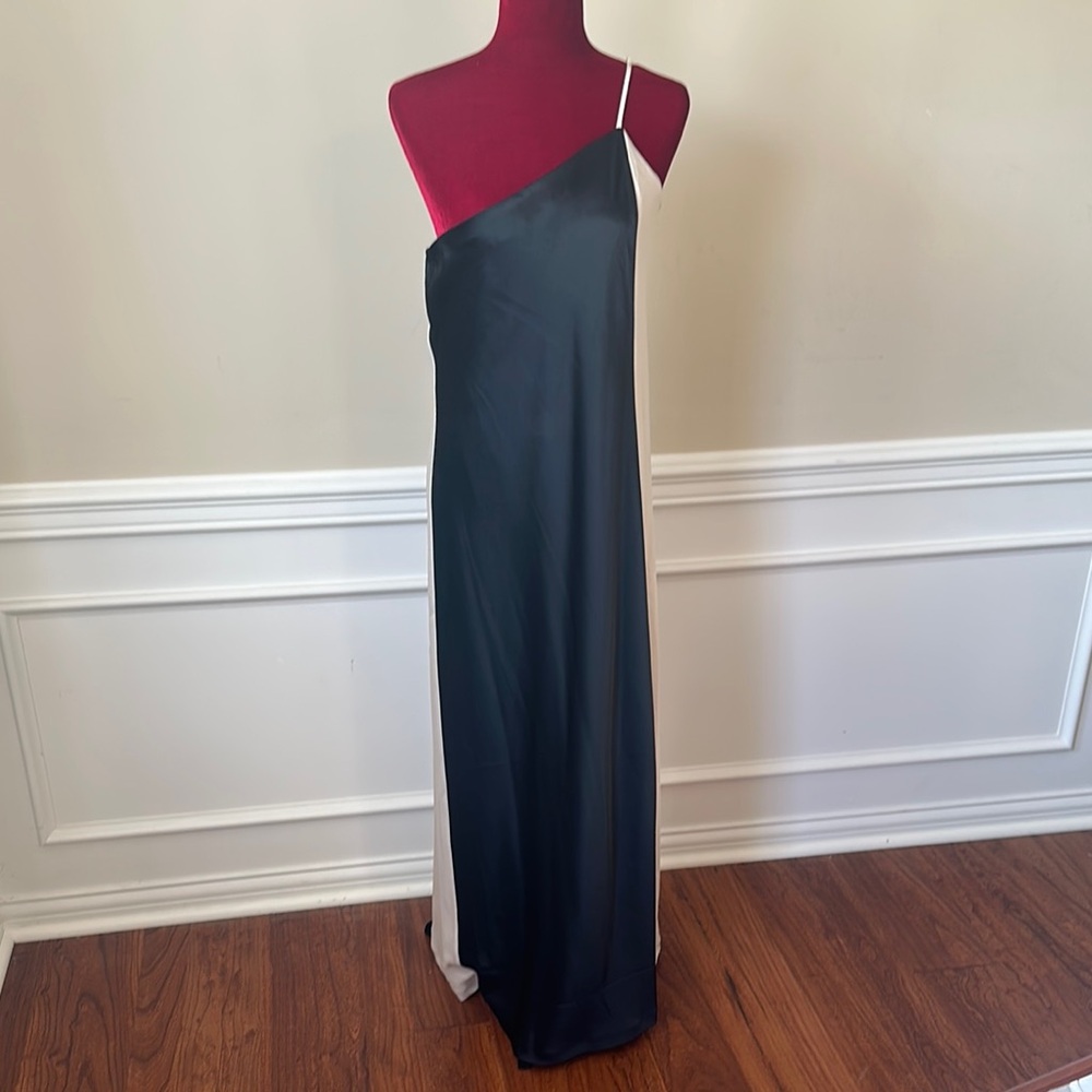 Banana Republic Factory Black and Cream One Shoulder Cocktail Gown